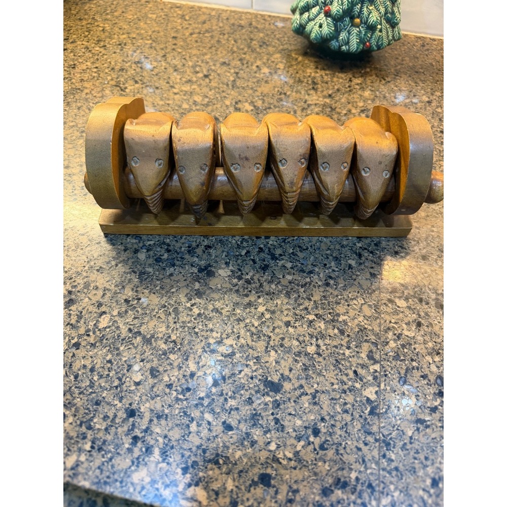 Vintage Set of‎ 6 Hand Carved Wood African Elephant Wooden Napkin Holders Rings